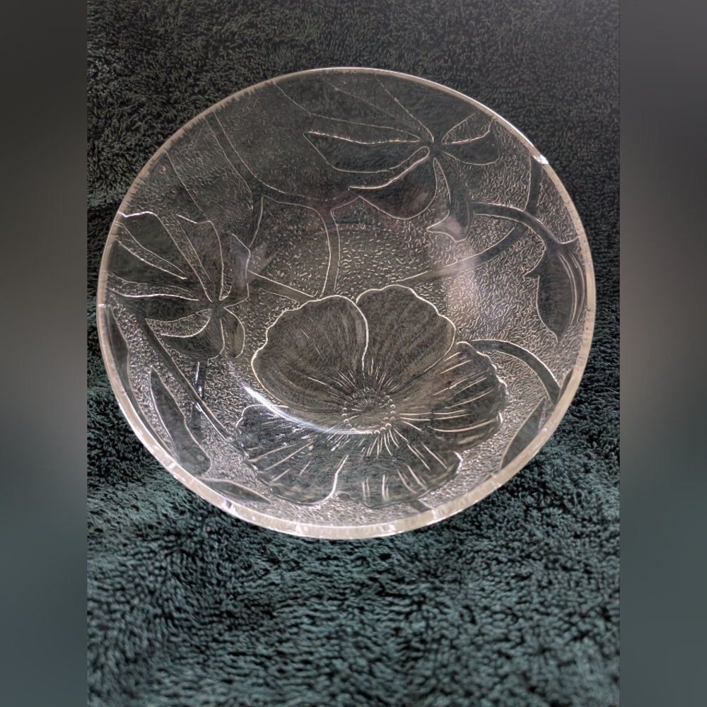 Vintage Hibiscus Clear Glass Bowl Set